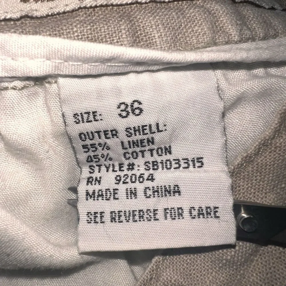 Stanley Blacker Shorts Men's 36 Khaki Tan Linen Blend Adjustable Waist